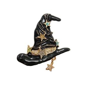 *SIGNY* Black x Rhinestone Fashion Witch Hat Brooch